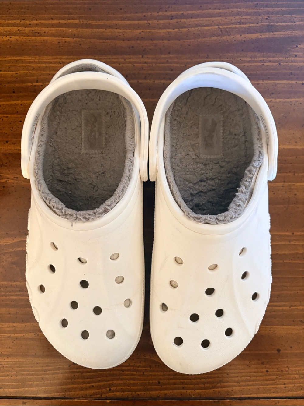 CROCS White Fleece-Lined Classic Clogs